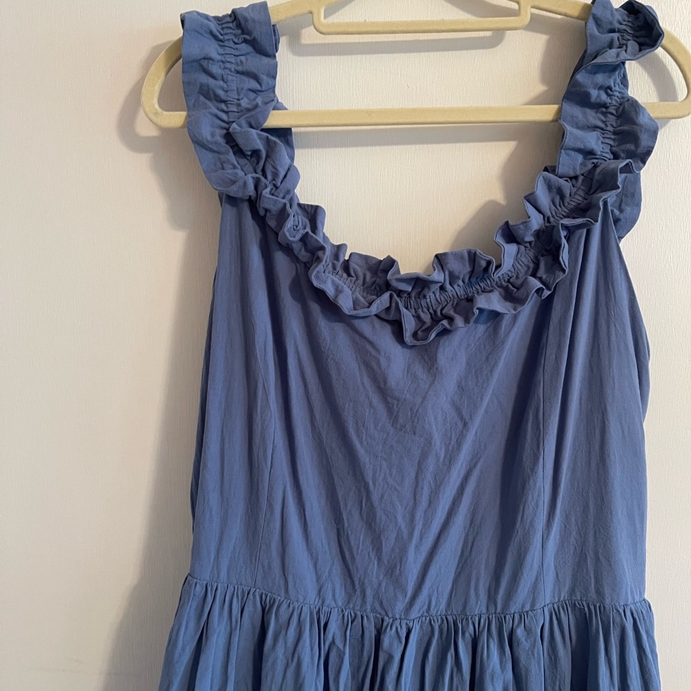 Arula Blue Tank Ruffle Collar Plus Size Dress Linen Pockets